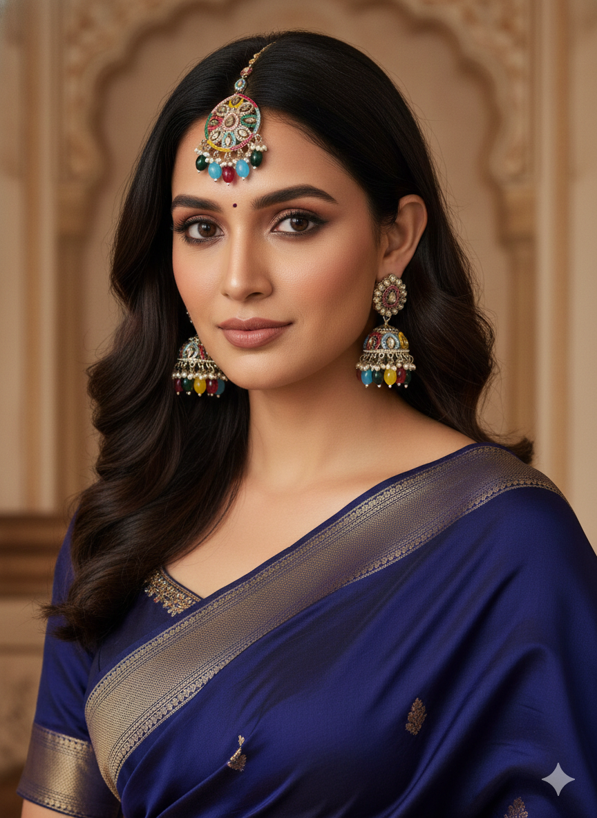 Multi-colored Jhumka and Maang Tikka